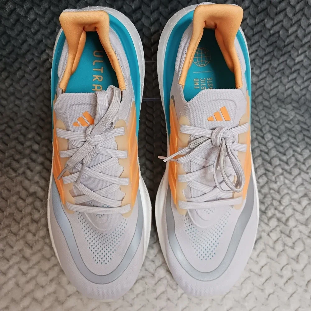 Adidas UltraBoost Light Grey Flash Orange Cyan Men's Walking Running Shoes Sz 10